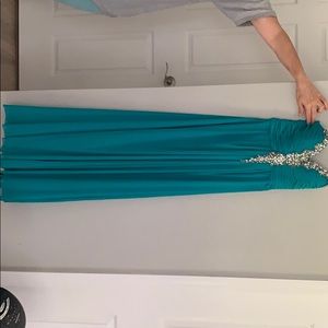 aqua colored dress with beautiful beaded detail